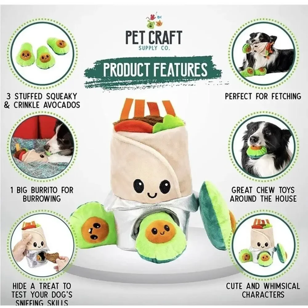 Pet Craft Supply Hide N Seek Plush Dog Toys Squeaky Crinkle Chewy Burrito